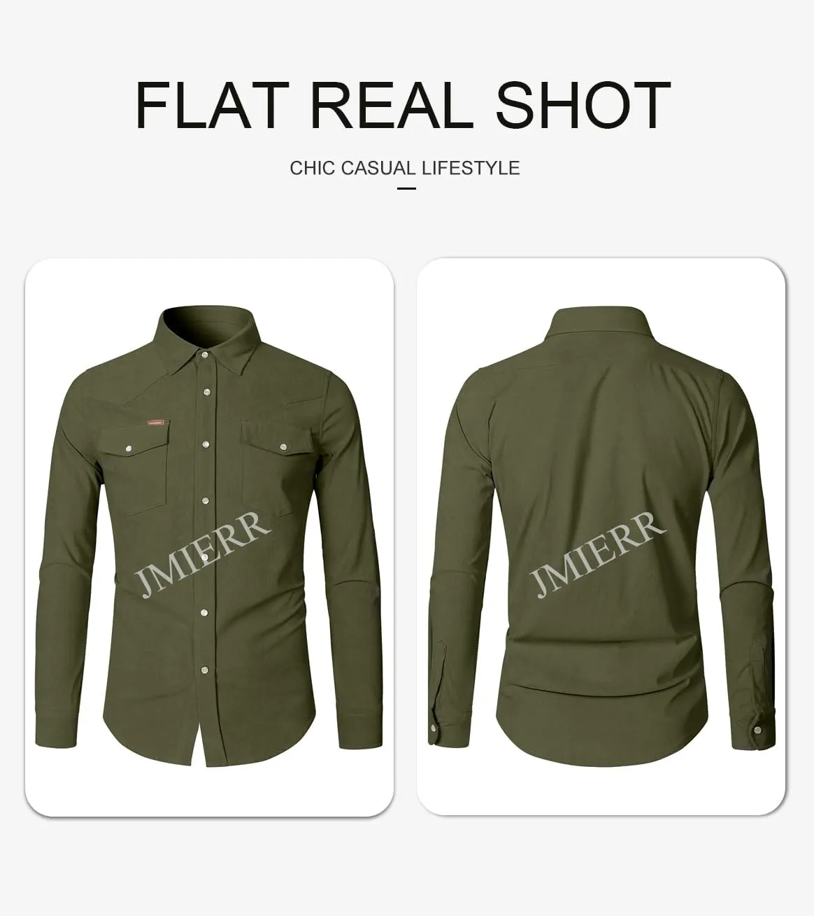 JMIERR Men's Corduroy Shirts Casual Western Long Sleeve Button Down Shacket Jackets with 2 Flap Pocket