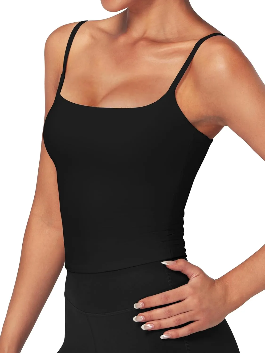 Low Square Neck Camisole Adjustable Spaghetti Strap Tank Top for Women Sleeveless Slim Fit Undershirt Basic Cami