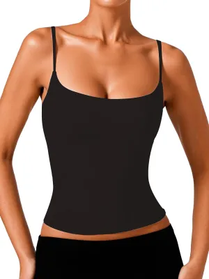 Low Square Neck Camisole Adjustable Spaghetti Strap Tank Top for Women Sleeveless Slim Fit Undershirt Basic Cami