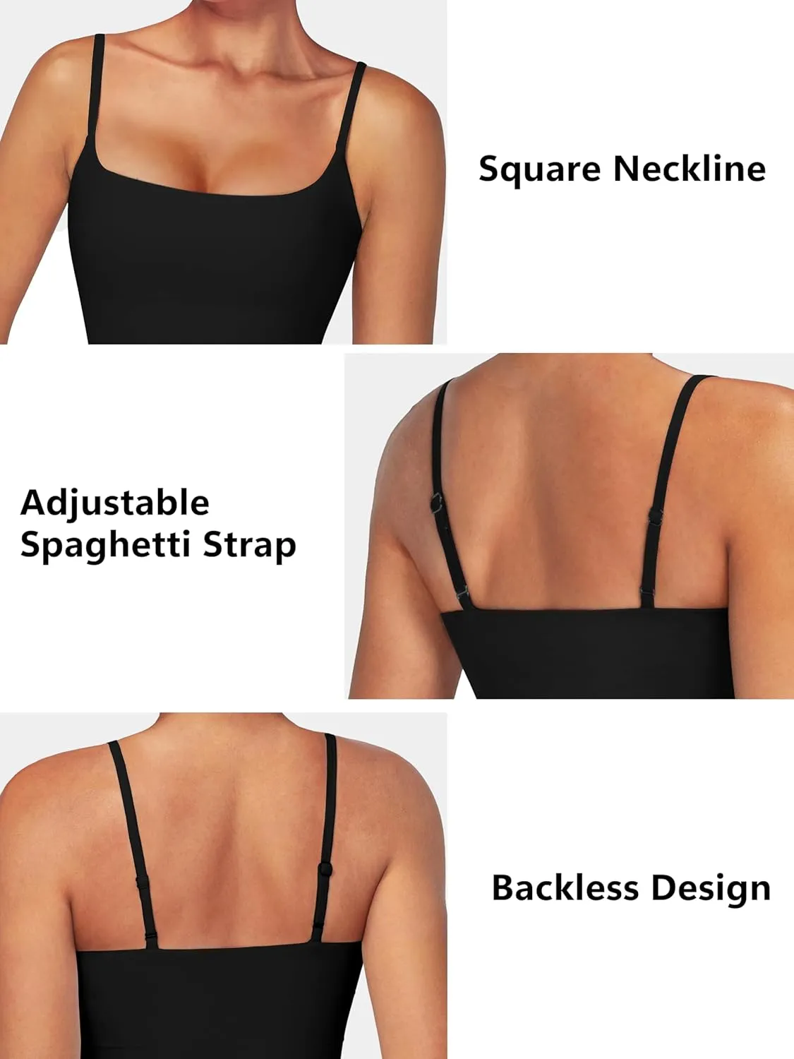 Low Square Neck Camisole Adjustable Spaghetti Strap Tank Top for Women Sleeveless Slim Fit Undershirt Basic Cami