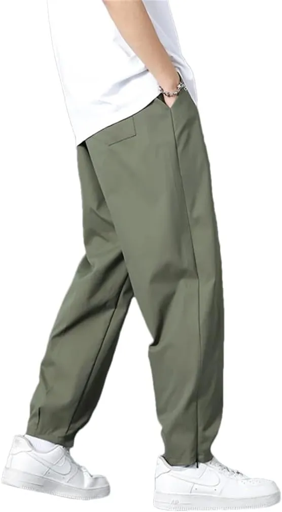Men Cropped Harem Pants Comfortable Breathable Summer Trousers Straight Streetwear Suit Pants