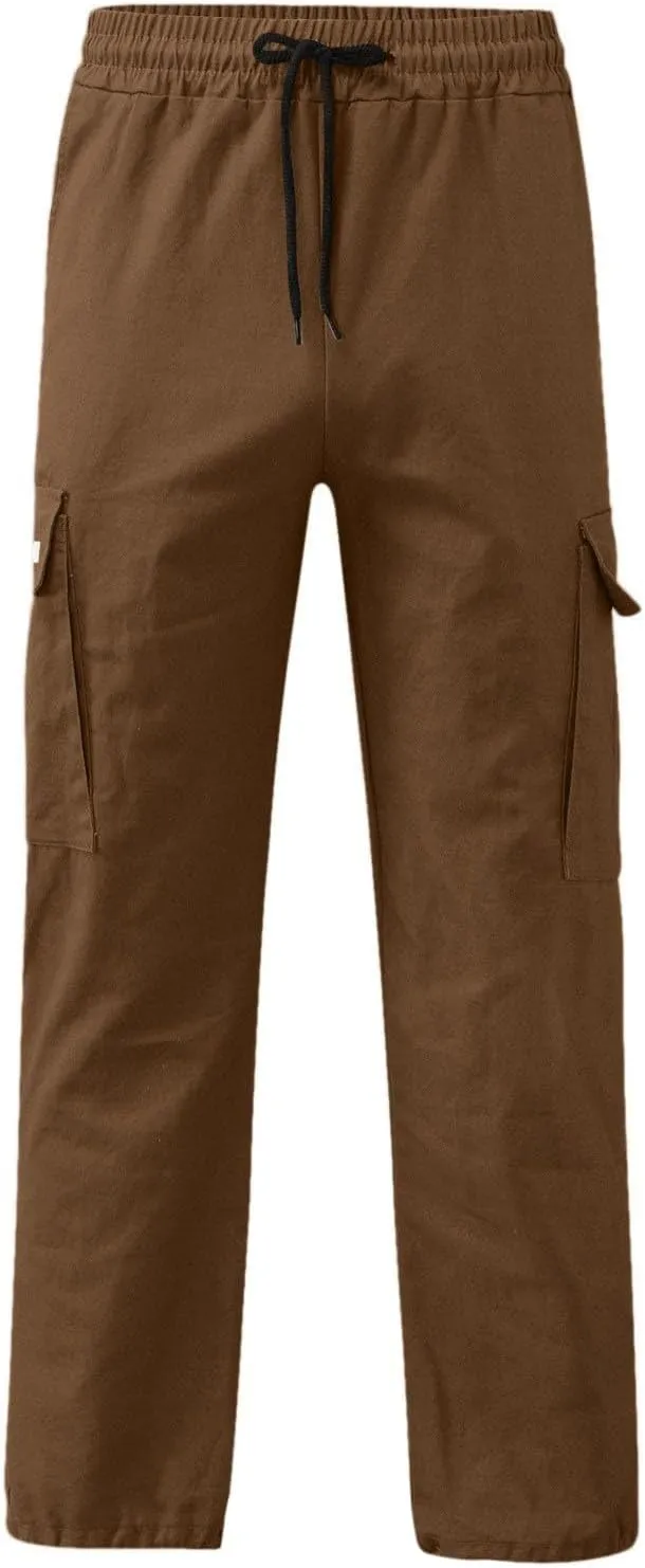 Men's Cargo Combat Pants Casual Linen Stretch Drawstring Pant Sweatpant Joggers Loose Fit Loungewear