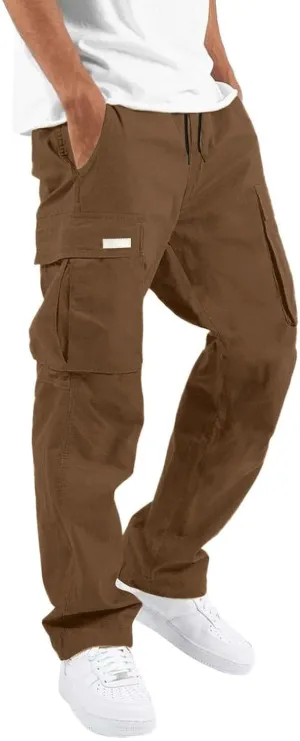 Men's Cargo Combat Pants Casual Linen Stretch Drawstring Pant Sweatpant Joggers Loose Fit Loungewear