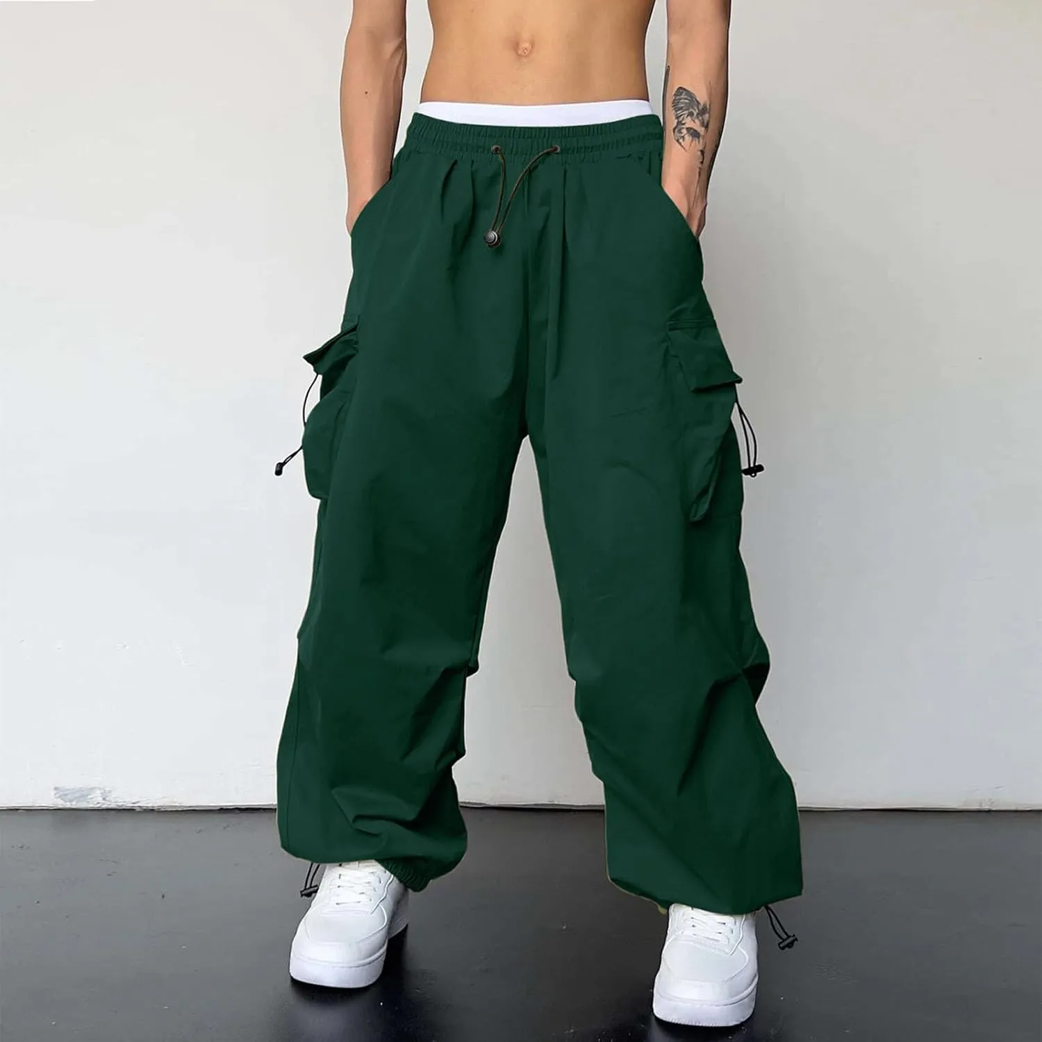 Men's Cargo Pants Casual Cotton Stretch Drawstring Waist Pant Outdoor Pants with Pockets