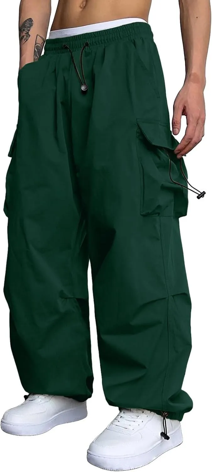 Men's Cargo Pants Casual Cotton Stretch Drawstring Waist Pant Outdoor Pants with Pockets