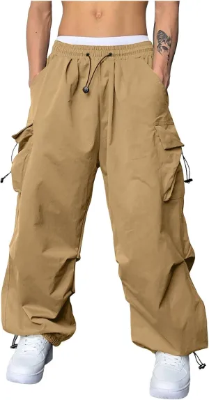 Men's Cargo Pants Casual Cotton Stretch Drawstring Waist Pant Outdoor Pants with Pockets