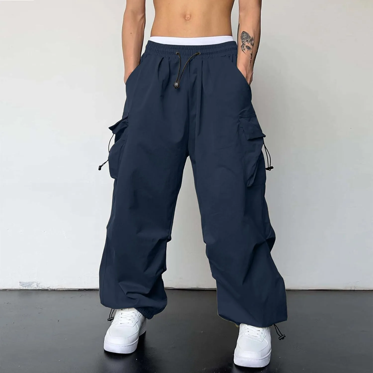 Men's Cargo Pants Casual Cotton Stretch Drawstring Waist Pant Outdoor Pants with Pockets