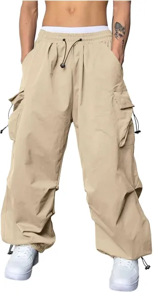 Men's Cargo Pants Casual Cotton Stretch Drawstring Waist Pant Outdoor Pants with Pockets