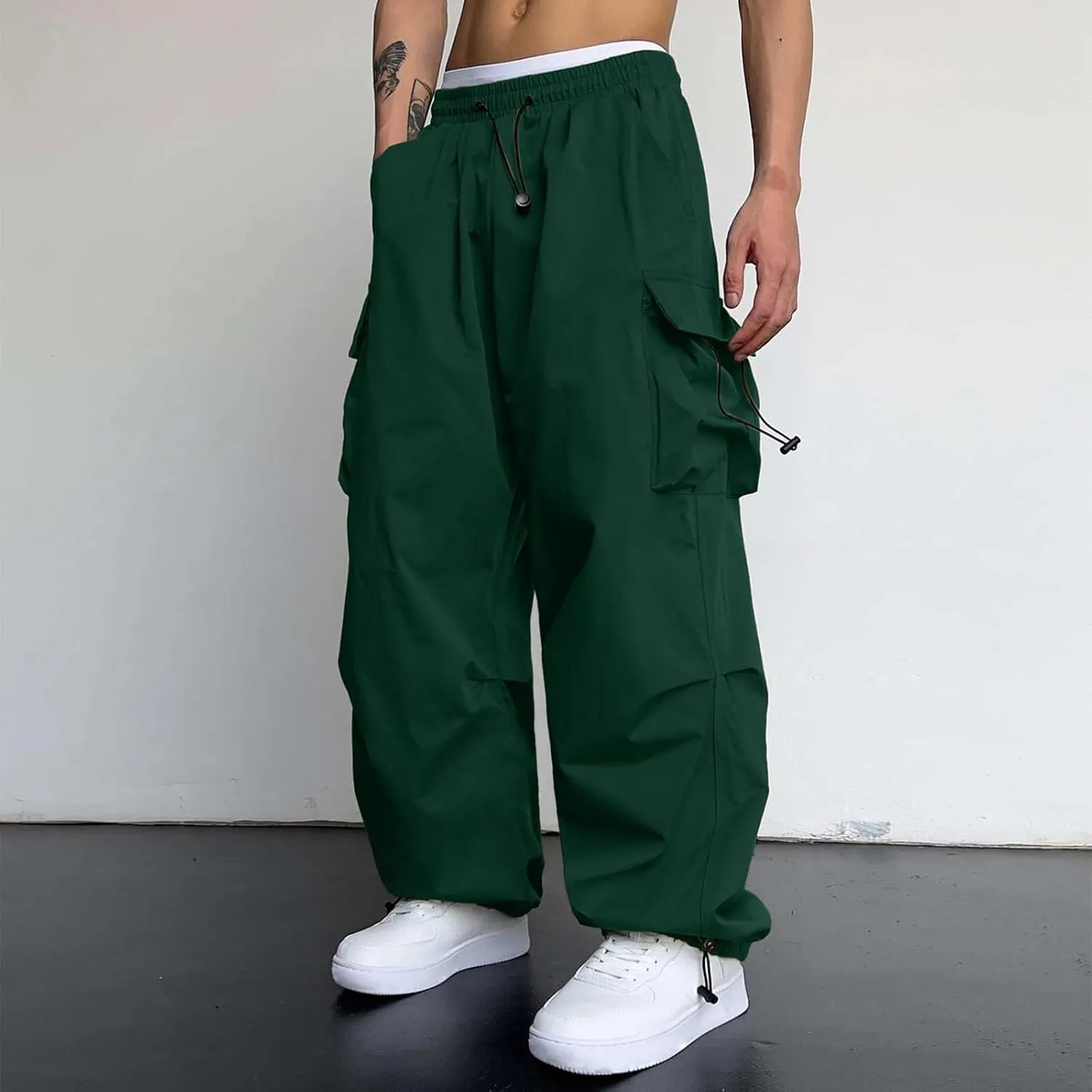 Men's Cargo Pants Casual Cotton Stretch Drawstring Waist Pant Outdoor Pants with Pockets