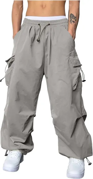 Men's Cargo Pants Casual Cotton Stretch Drawstring Waist Pant Outdoor Pants with Pockets