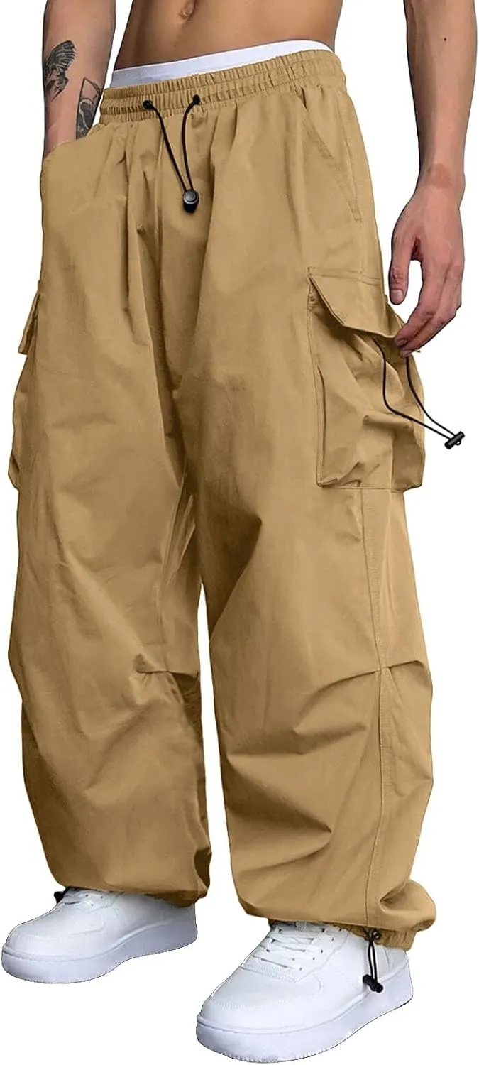 Men's Cargo Pants Casual Cotton Stretch Drawstring Waist Pant Outdoor Pants with Pockets