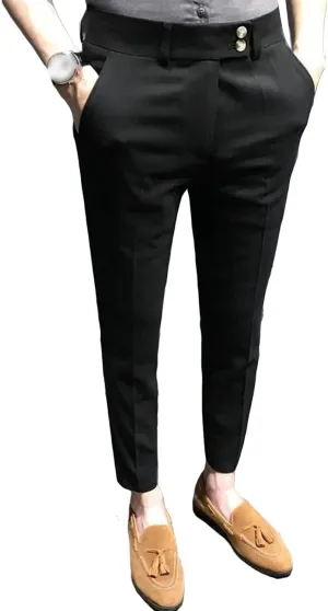 Men's Chino Flat-Front Slim-Fit Pant Stretch Business Suit Pants Comfy Casual Straight Pants (34,Black)