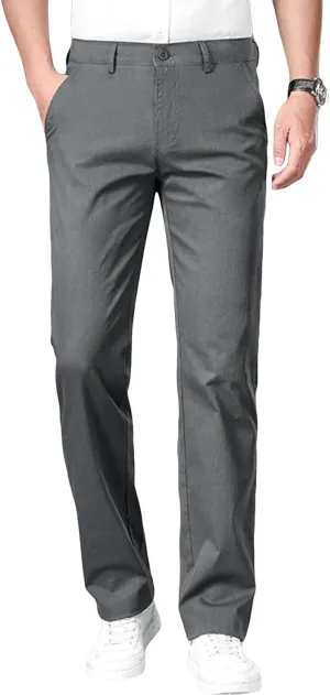 Men's Slim Fit Cotton Stretch Pants Flat Front Relaxed Fit Casual Pant Washed Comfort Stretch Chino Pant (40,Grey)