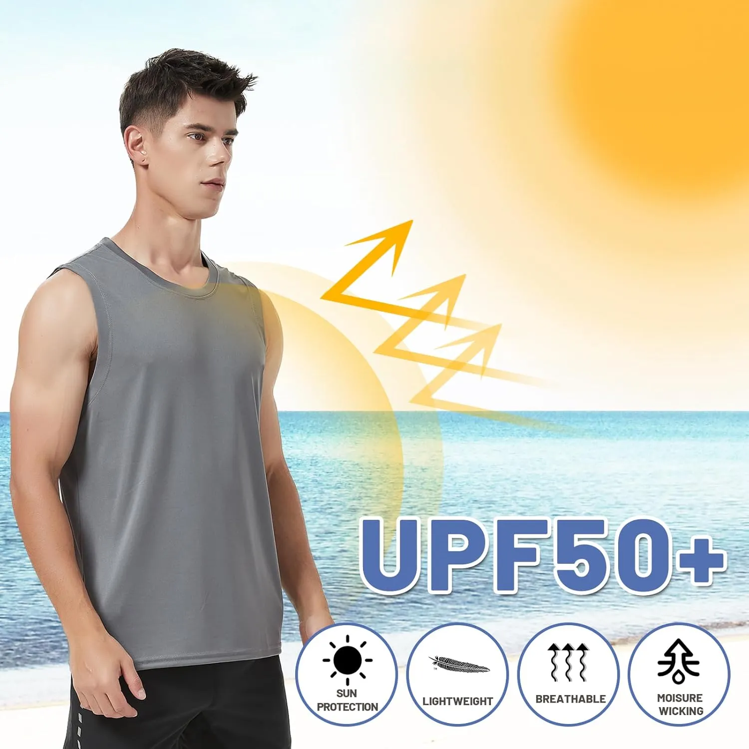 MIER Men's Workout Tank Tops UPF 50  Swim Shirts Quick Dry Running Sleeveless UV Protection Muscle Tees