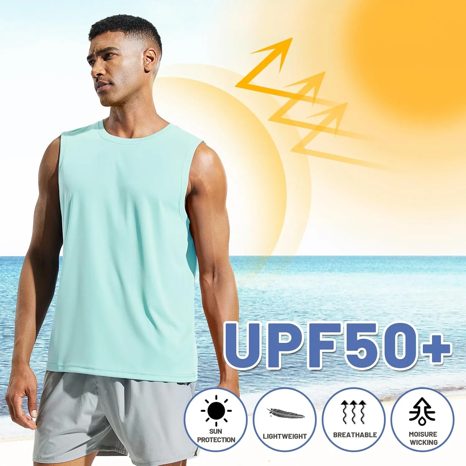 MIER Men's Workout Tank Tops UPF 50  Swim Shirts Quick Dry Running Sleeveless UV Protection Muscle Tees