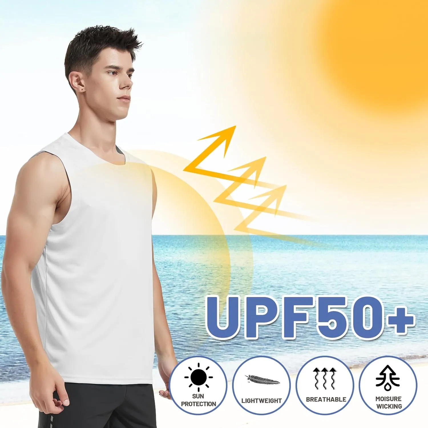 MIER Men's Workout Tank Tops UPF 50  Swim Shirts Quick Dry Running Sleeveless UV Protection Muscle Tees