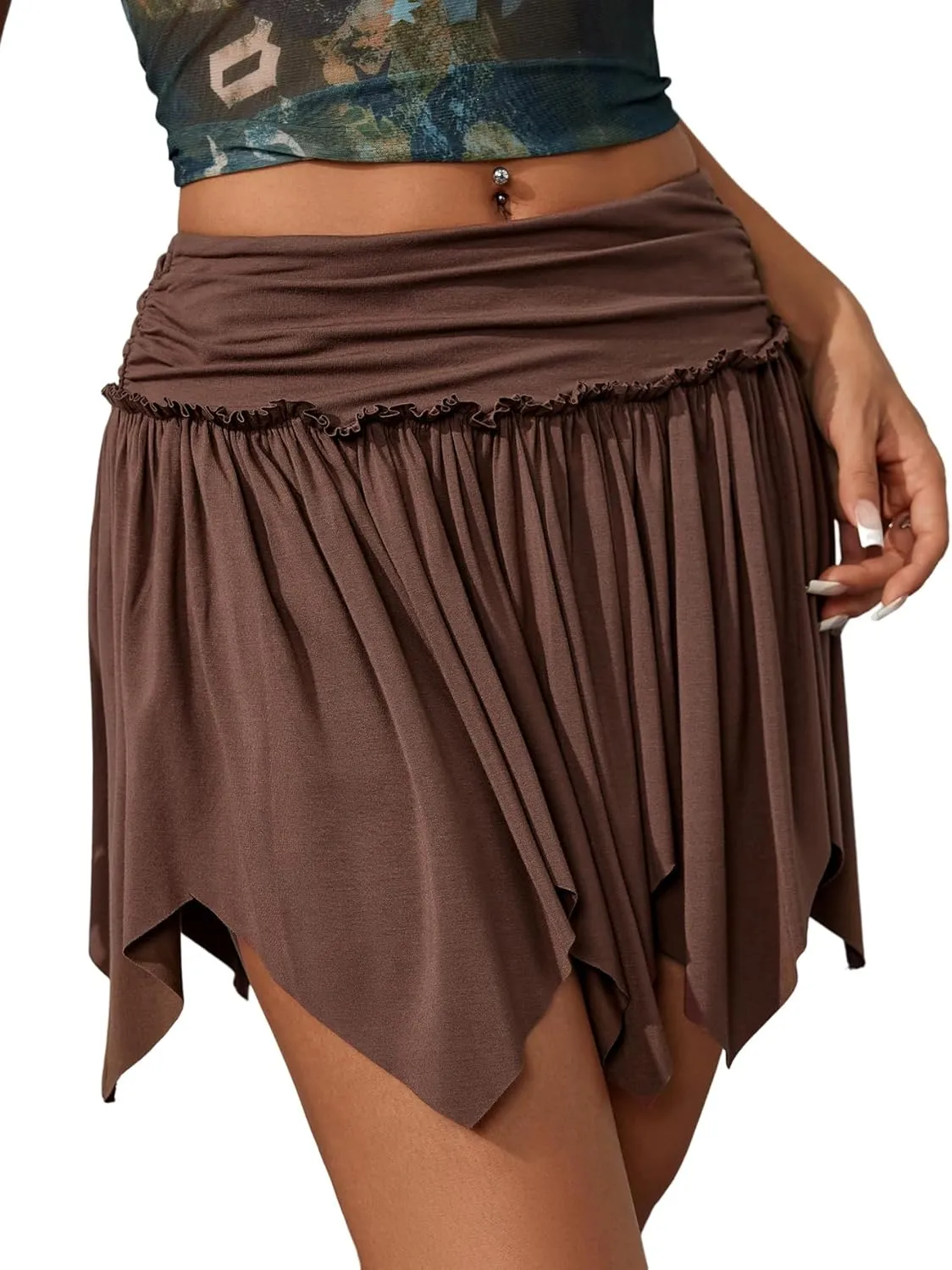 Milumia Women's Y2K Asymmetrical A Line Short Skirt Party Club Ruched Mini Skirt