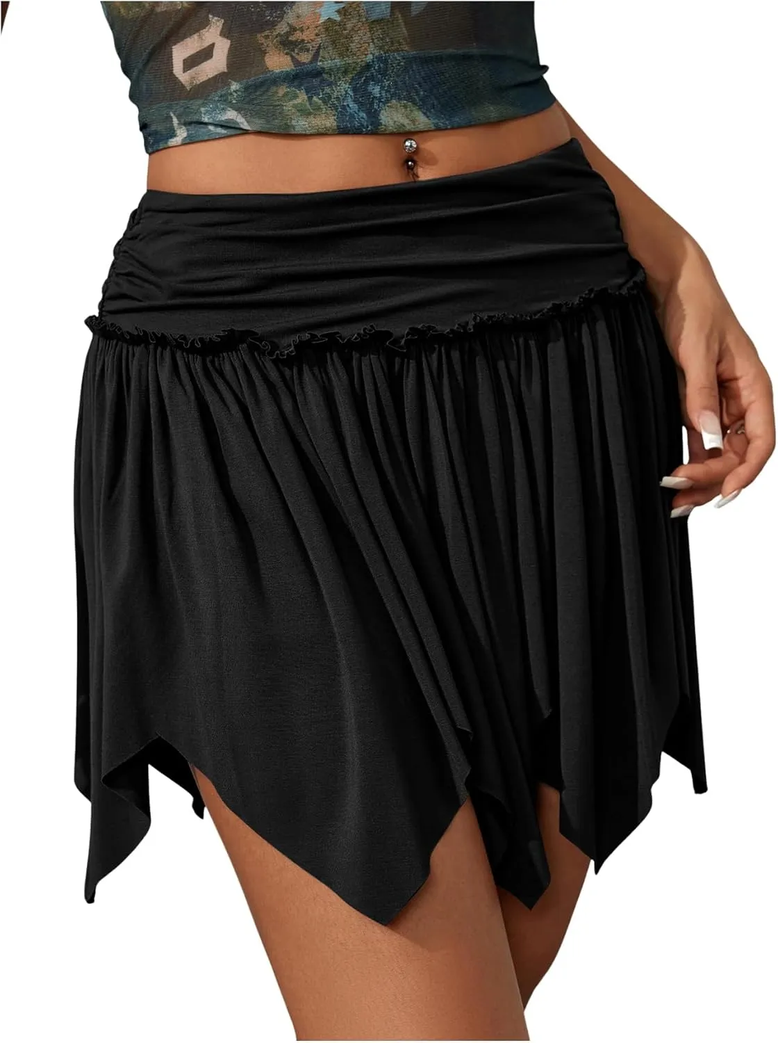 Milumia Women's Y2K Asymmetrical A Line Short Skirt Party Club Ruched Mini Skirt
