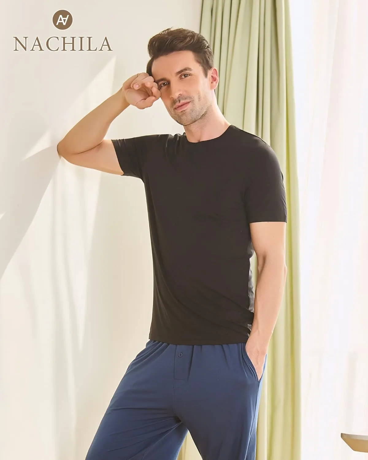 NACHILA Undershirts for Men- Viscose Made from Bamboo, 3 Pack Short Sleeve Tees Soft T-Shirts Comfy Loungewear Top