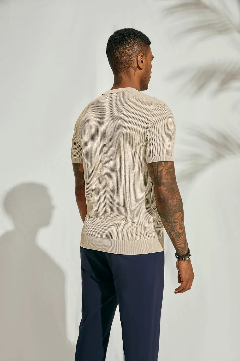 PJ PAUL JONES Men's T-Shirts Casual Knit Short Sleeve Crewneck Honeycomb Waffle Solid Knitted Pullover Tees