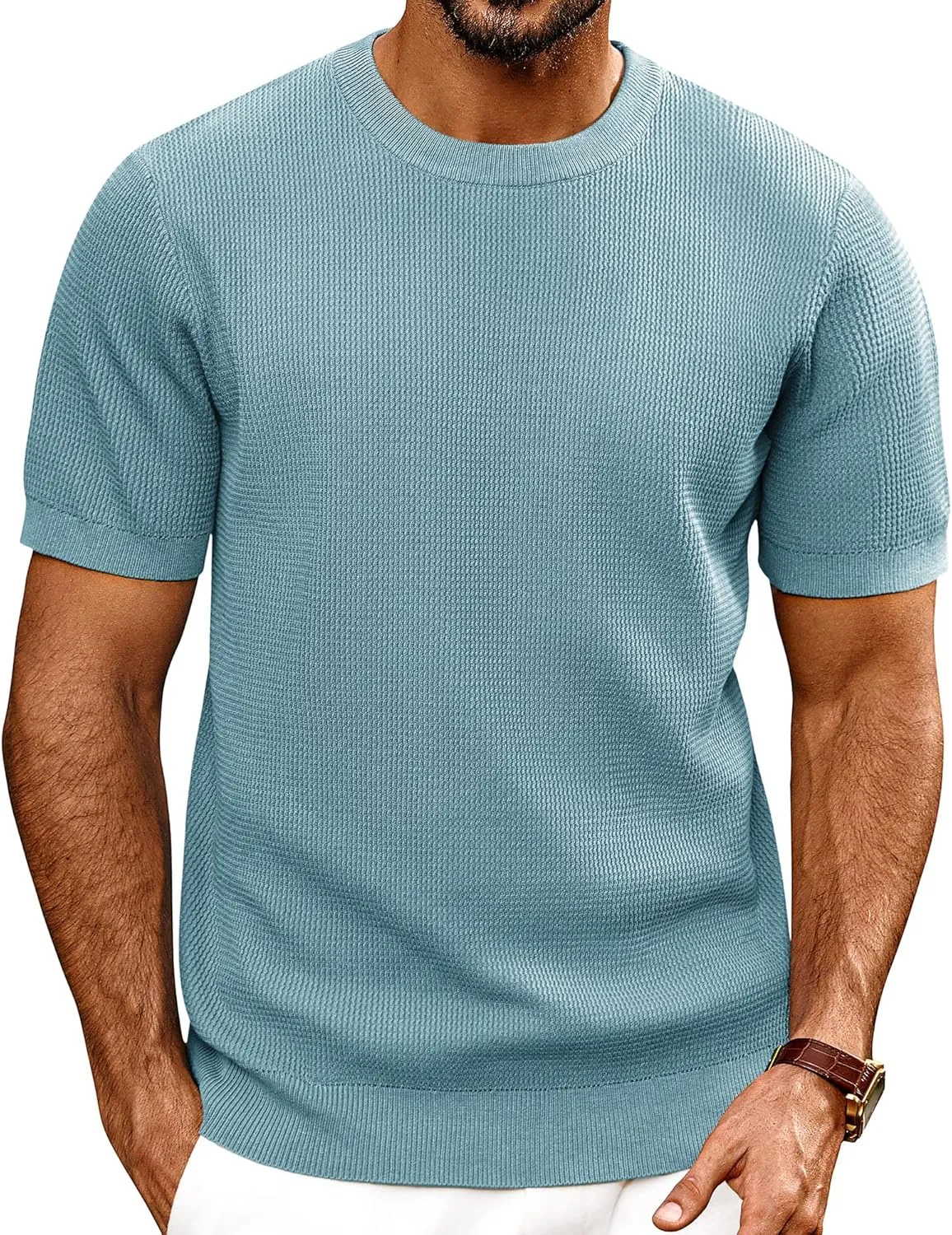PJ PAUL JONES Mens T-Shirts Knit Short Sleeve Crewneck Shirt Casual Textured Pullover Tees
