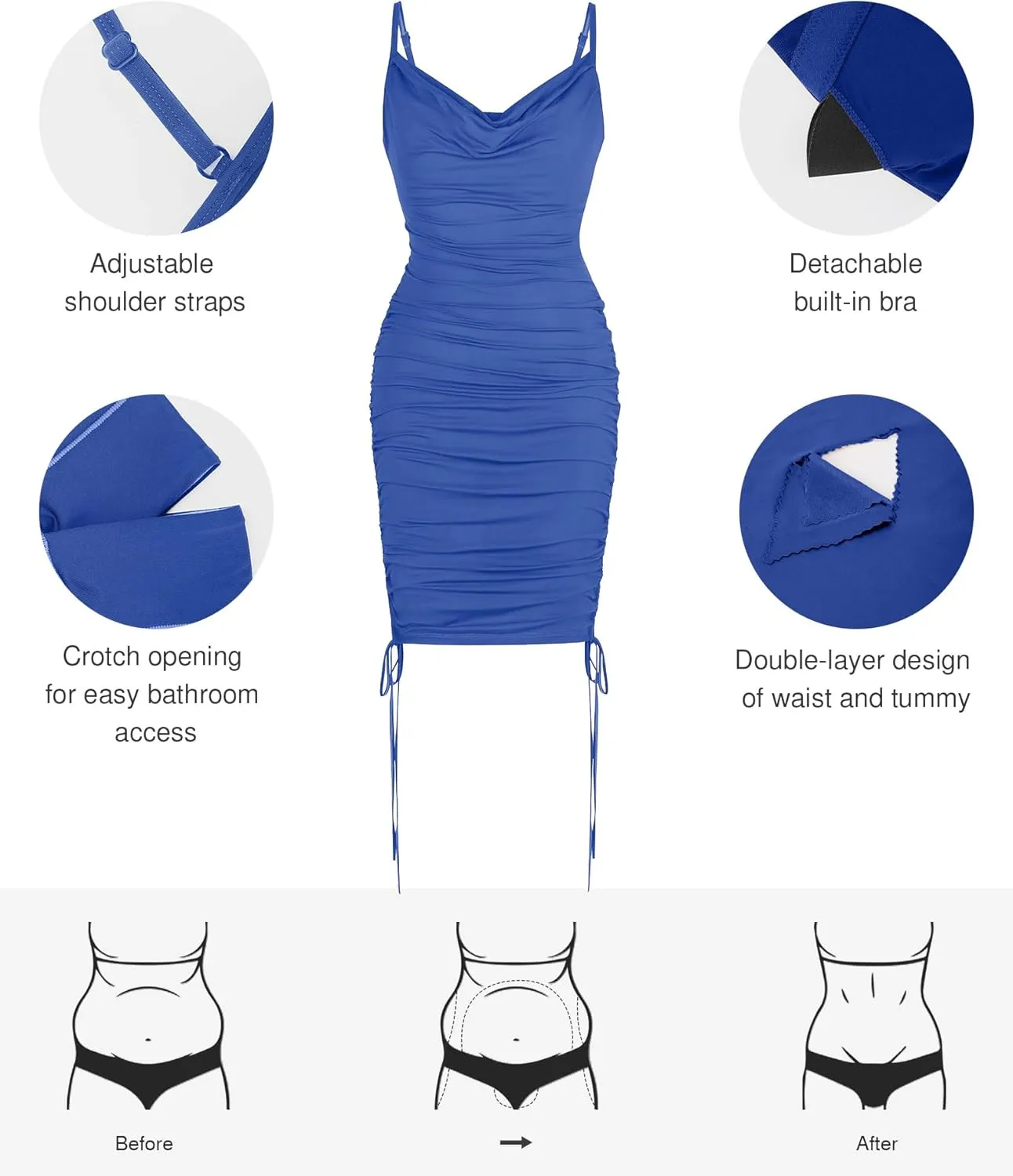 Popilush Corset Dress - Summer Club Outfits for Women Built in Bra Shapewear Drawstring Adjustable Ruched Mini Dresses