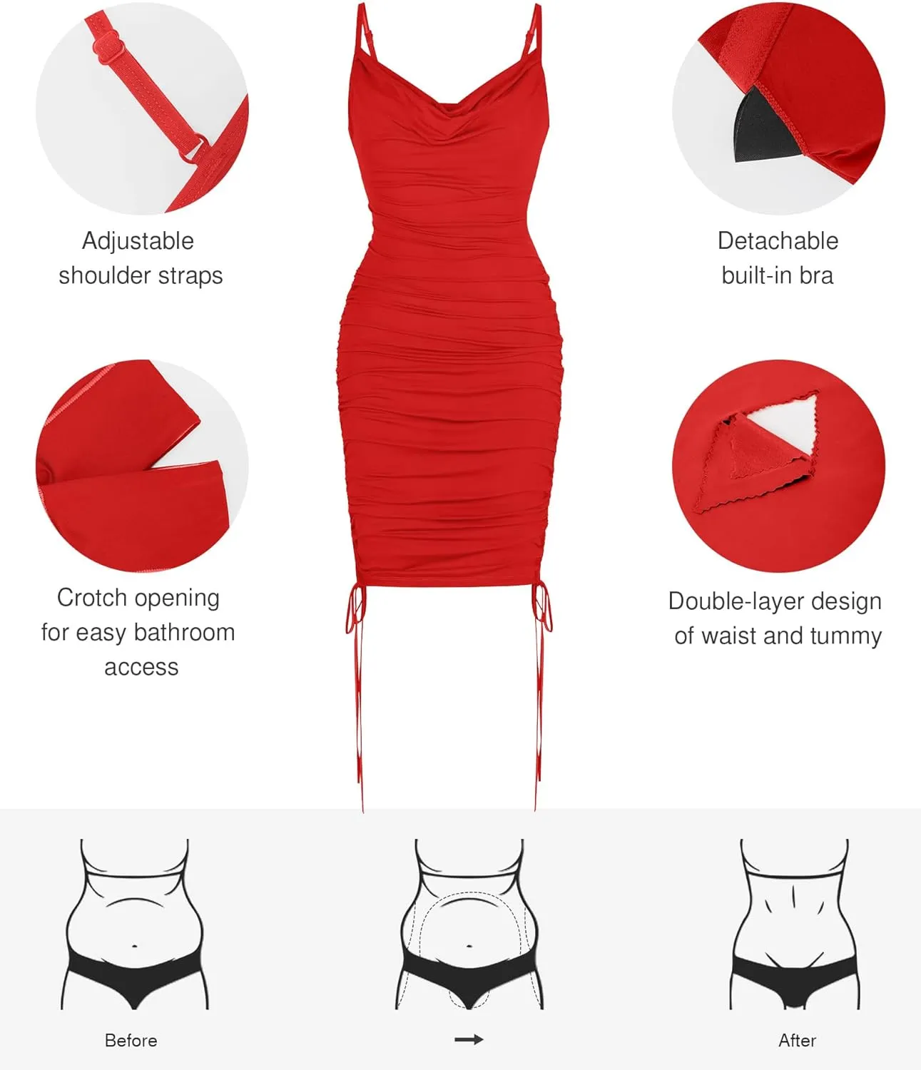 Popilush Corset Dress - Summer Club Outfits for Women Built in Bra Shapewear Drawstring Adjustable Ruched Mini Dresses