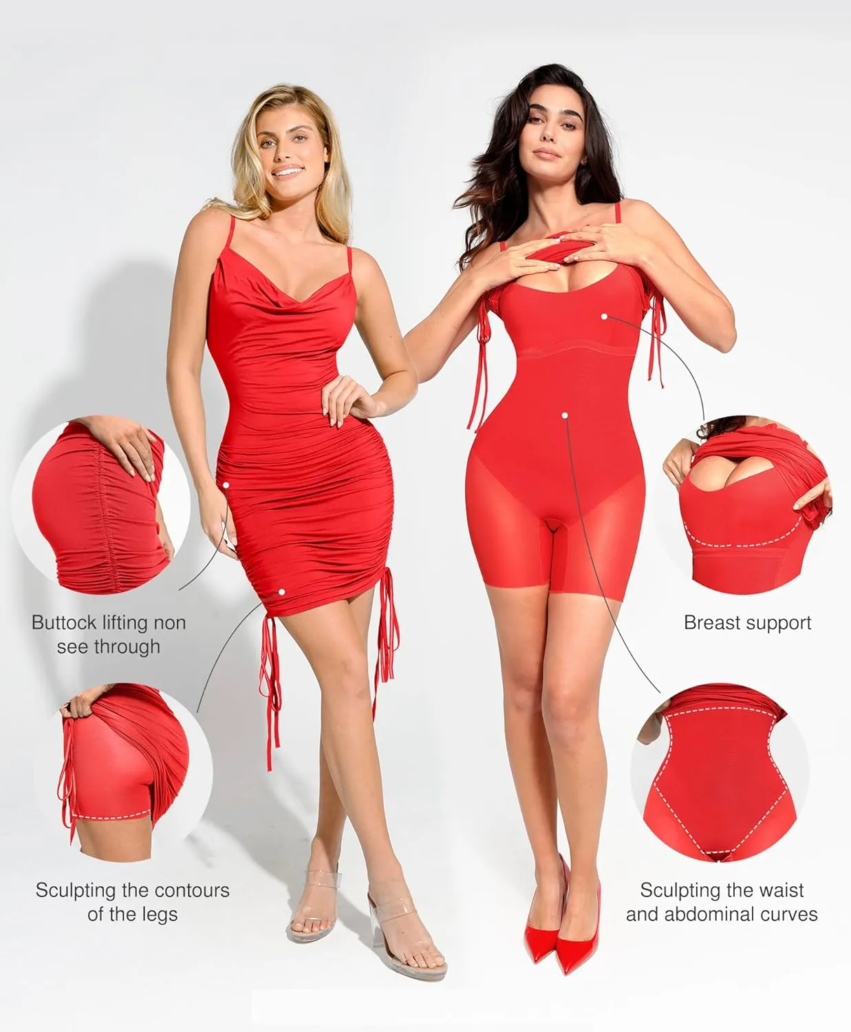 Popilush Corset Dress - Summer Club Outfits for Women Built in Bra Shapewear Drawstring Adjustable Ruched Mini Dresses
