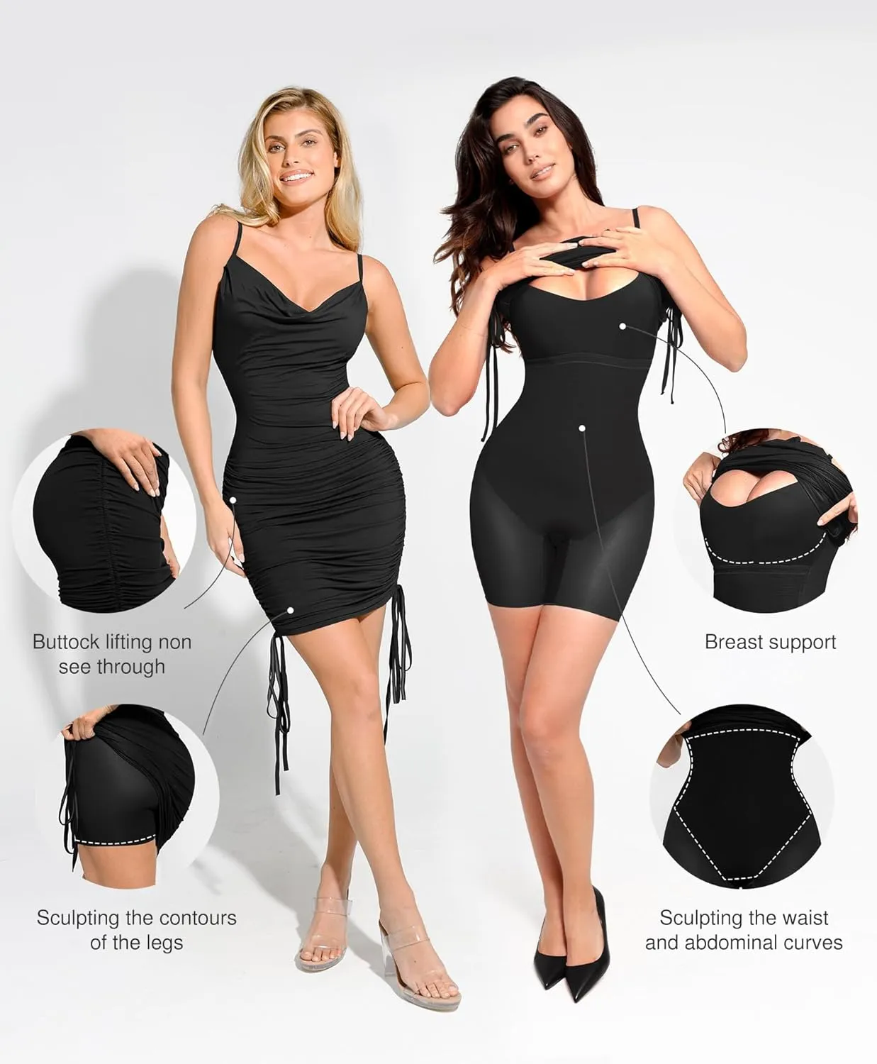 Popilush Corset Dress - Summer Club Outfits for Women Built in Bra Shapewear Drawstring Adjustable Ruched Mini Dresses