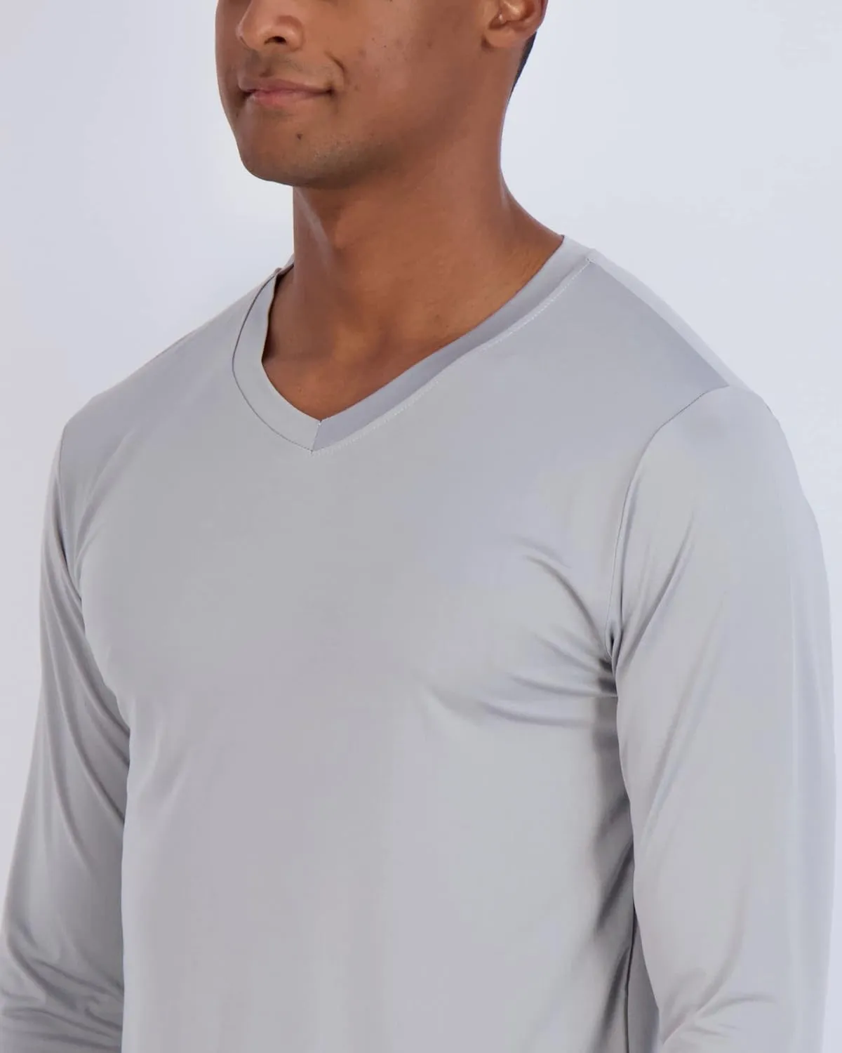 Real Essentials 4 Pack: Men's Dry Fit Long Sleeve V-Neck Active T-Shirt - Athletic Outdoor UPF 50  (Available in Big & Tall)