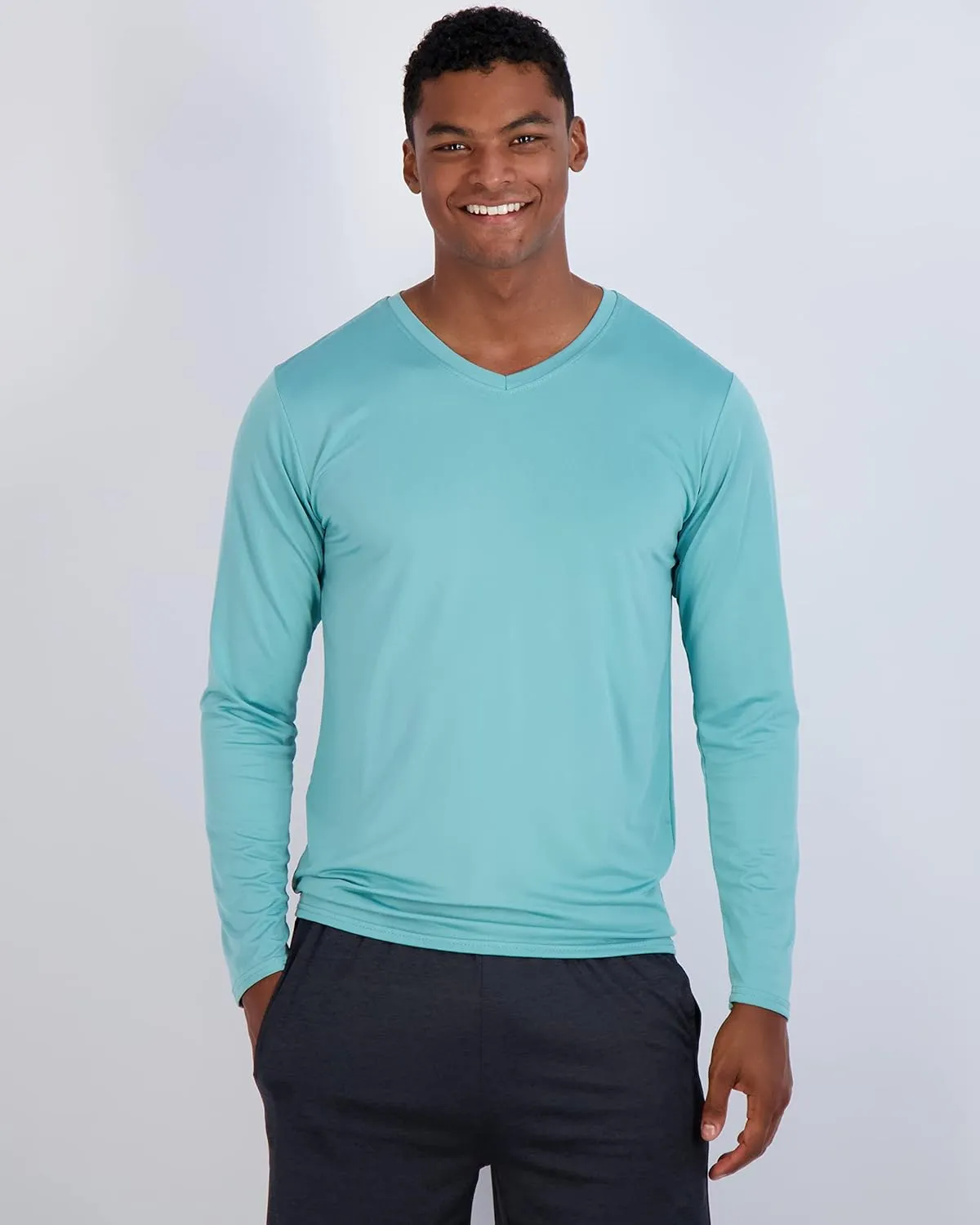 Real Essentials 4 Pack: Men's Dry Fit Long Sleeve V-Neck Active T-Shirt - Athletic Outdoor UPF 50  (Available in Big & Tall)
