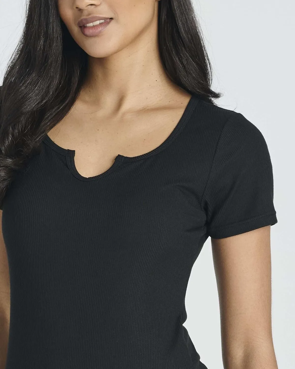 Real Essentials 4 Pack: Women's Soft Ribbed Knit Split Neck T-Shirt - Casual Office Summer Top (Available in Plus)