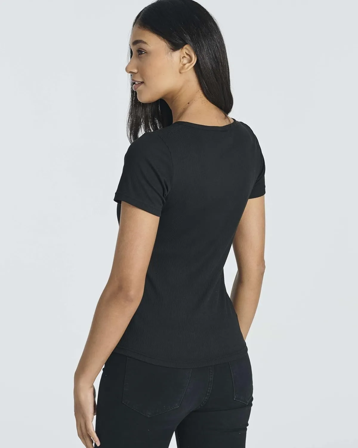Real Essentials 4 Pack: Women's Soft Ribbed Knit Split Neck T-Shirt - Casual Office Summer Top (Available in Plus)