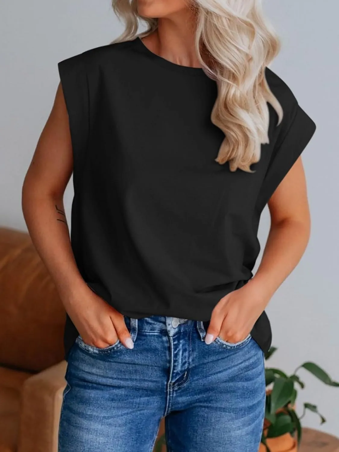 REORIA Womens Summer Cap Sleeve Cotton Tank Tops 2025 Fashion Outfits Loose Fit Dressy Basic Tees Shirts