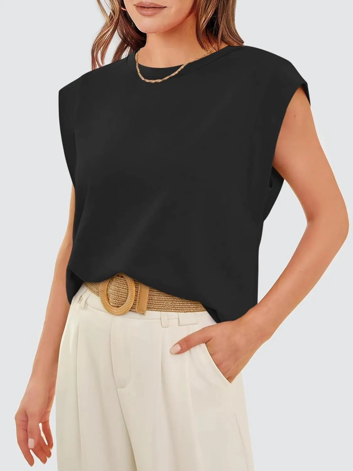 REORIA Womens Summer Cap Sleeve Cotton Tank Tops 2025 Fashion Outfits Loose Fit Dressy Basic Tees Shirts