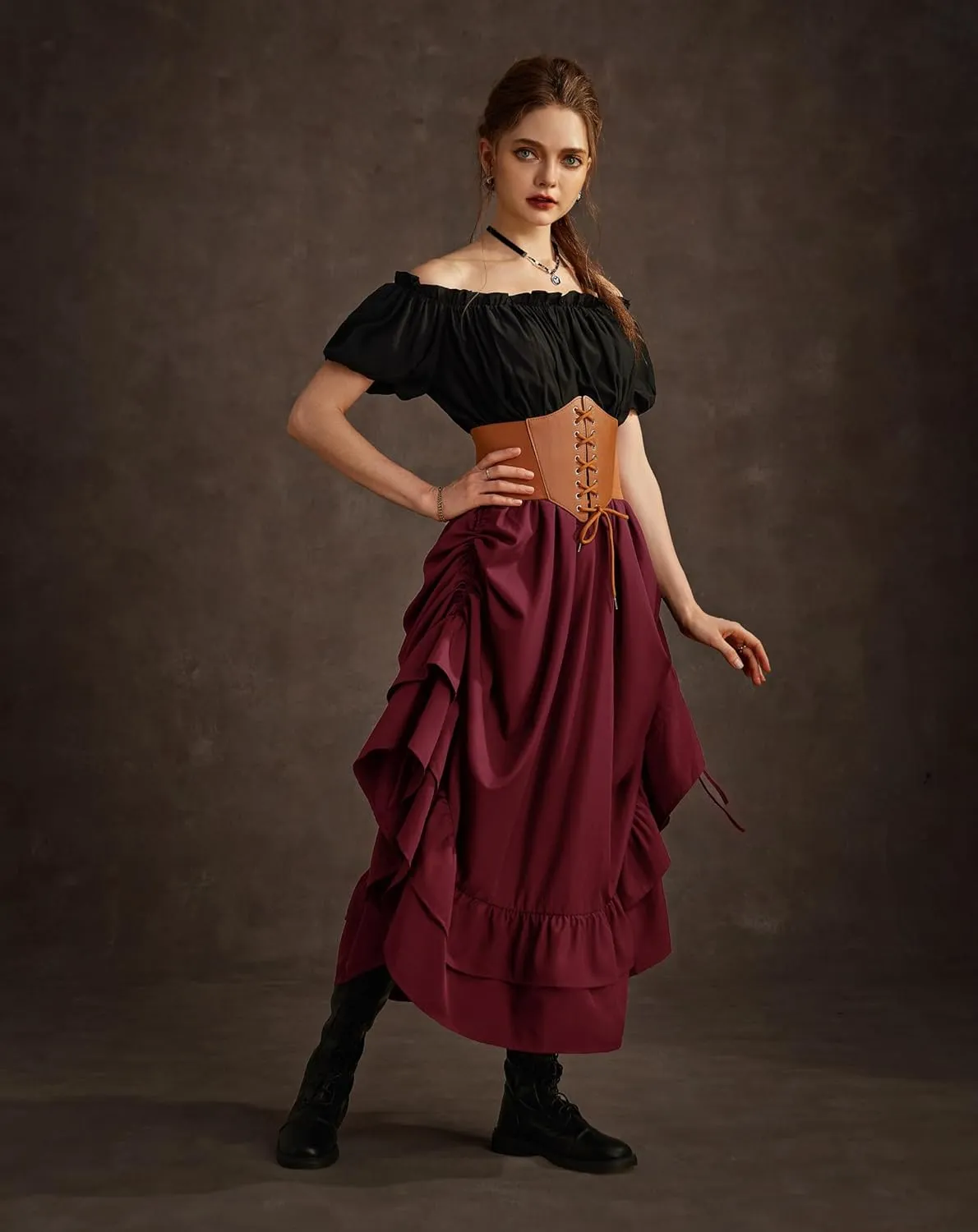 Scarlet Darkness Women Renaissance Skirt Medieval Ruffle Layered Maxi Skirts