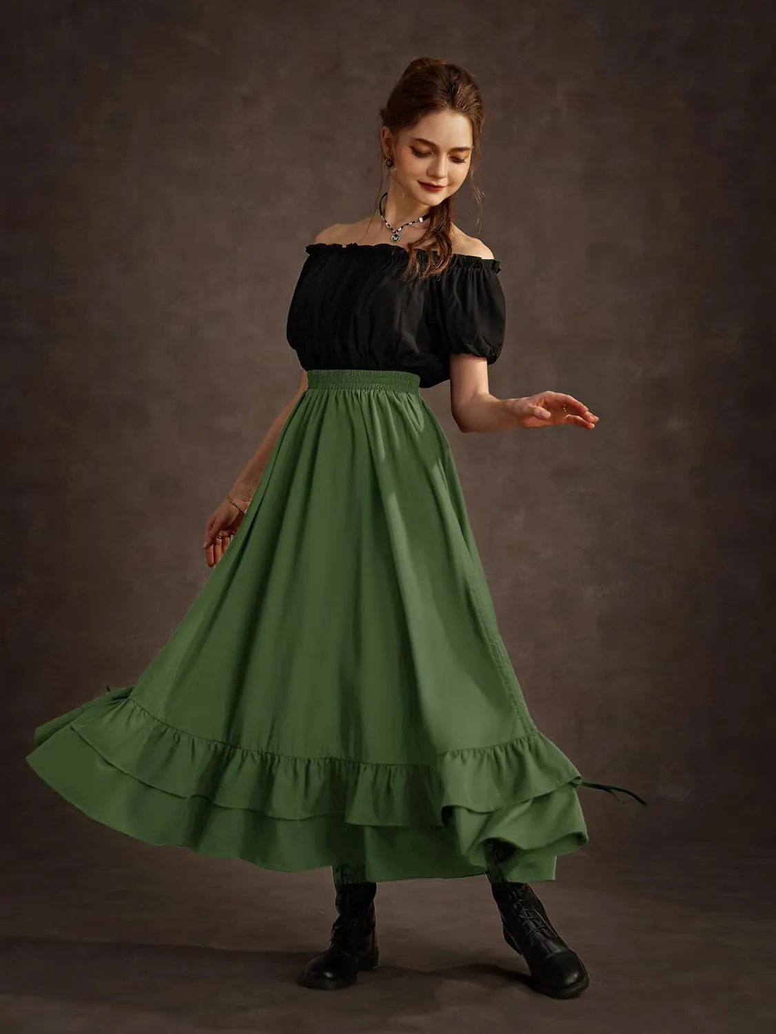 Scarlet Darkness Women Renaissance Skirt Medieval Ruffle Layered Maxi Skirts