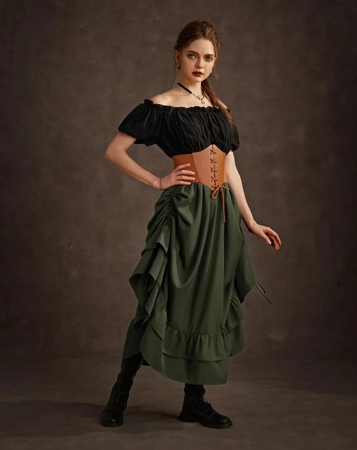 Scarlet Darkness Women Renaissance Skirt Medieval Ruffle Layered Maxi Skirts