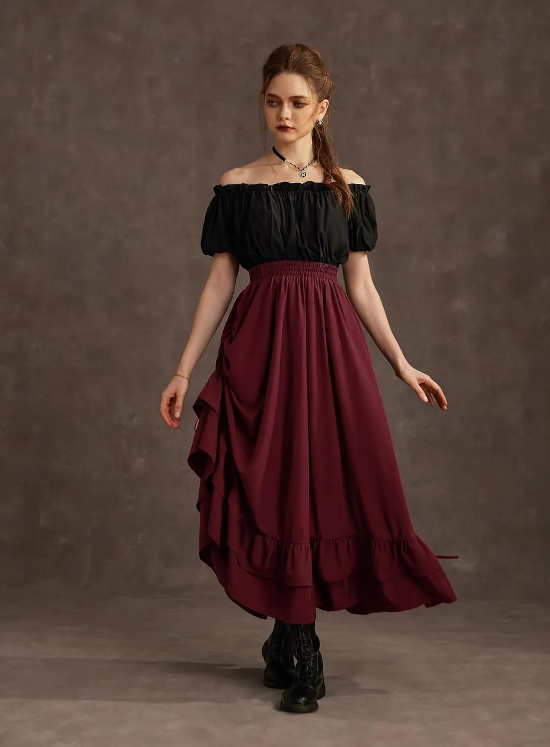 Scarlet Darkness Women Renaissance Skirt Medieval Ruffle Layered Maxi Skirts