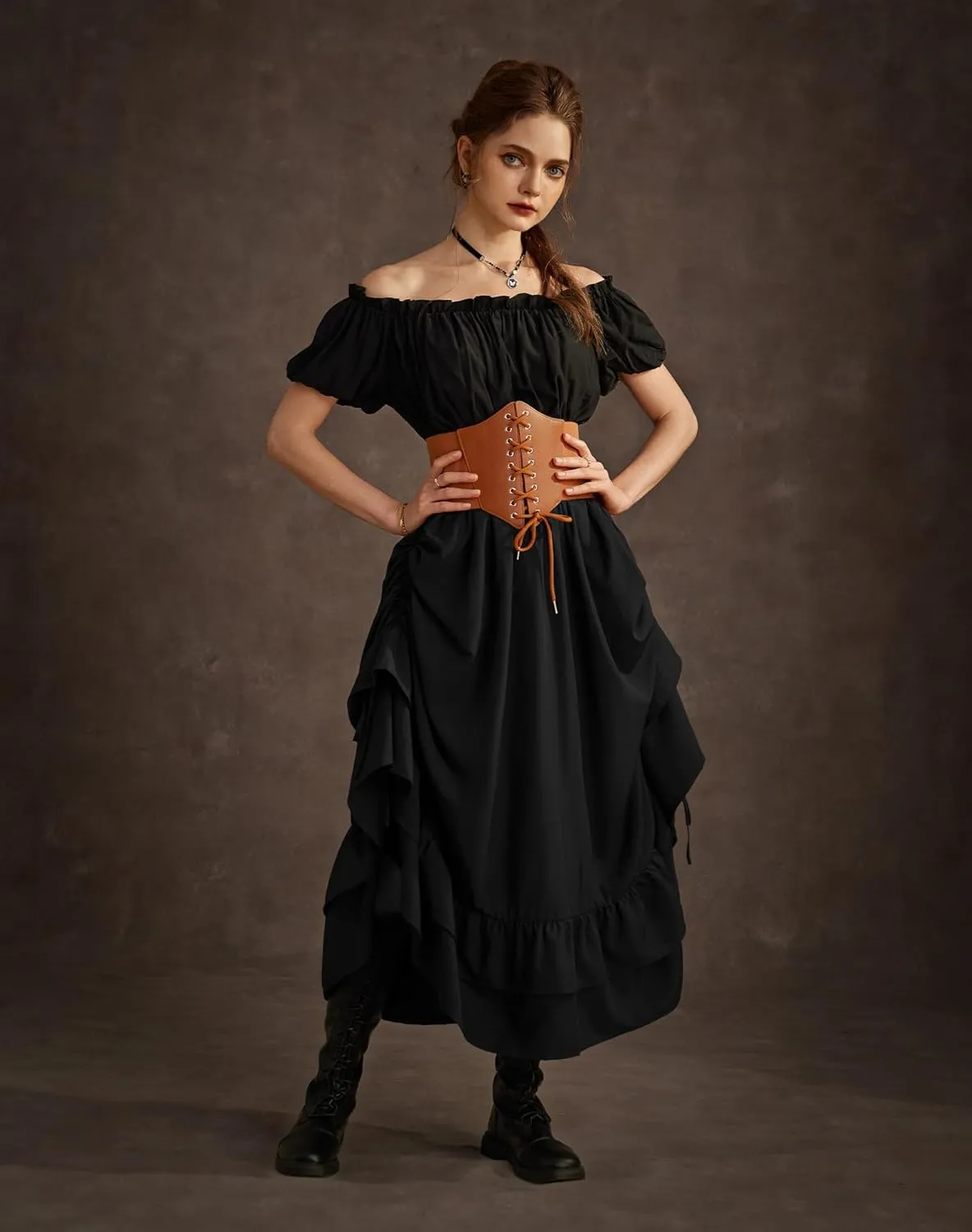 Scarlet Darkness Women Renaissance Skirt Medieval Ruffle Layered Maxi Skirts