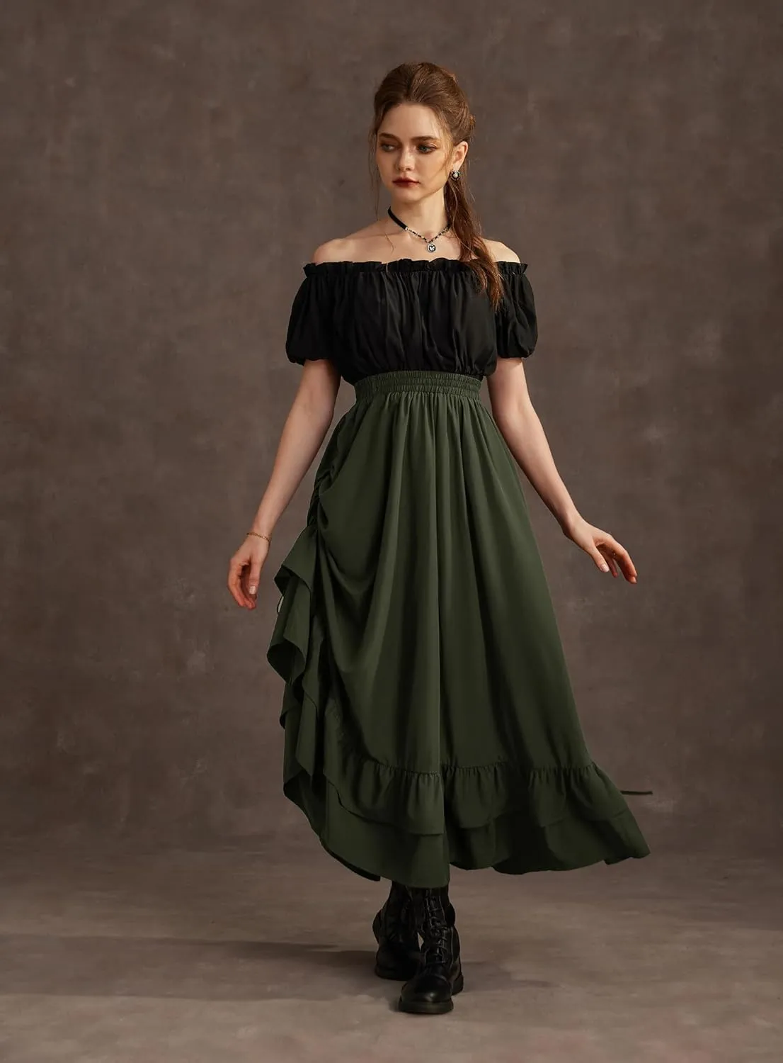 Scarlet Darkness Women Renaissance Skirt Medieval Ruffle Layered Maxi Skirts