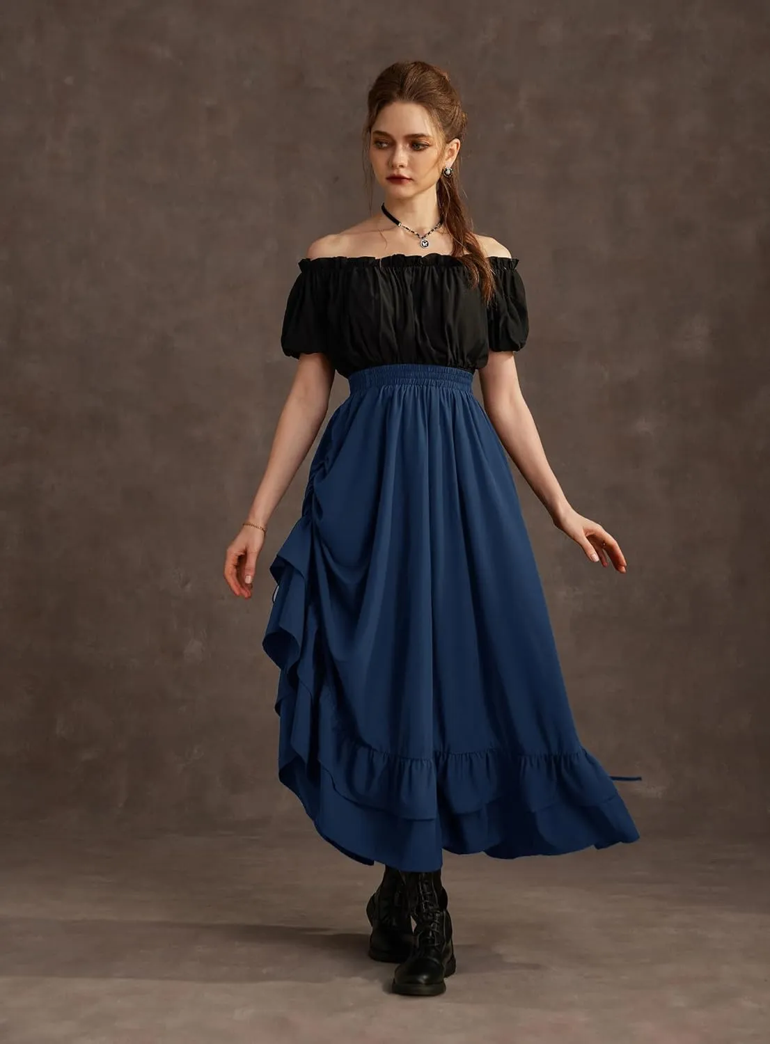 Scarlet Darkness Women Renaissance Skirt Medieval Ruffle Layered Maxi Skirts