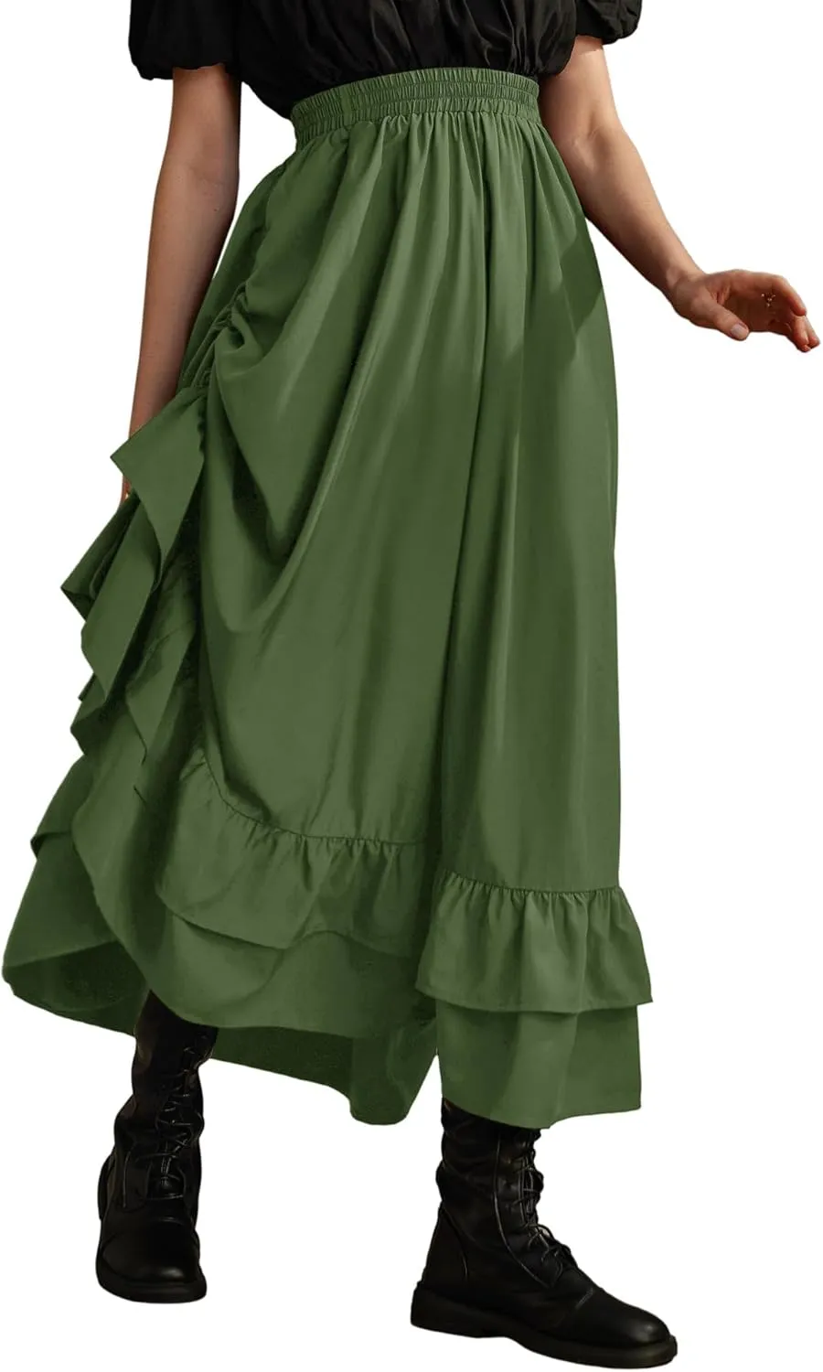 Scarlet Darkness Women Renaissance Skirt Medieval Ruffle Layered Maxi Skirts