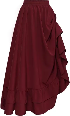 Scarlet Darkness Women Renaissance Skirt Medieval Ruffle Layered Maxi Skirts