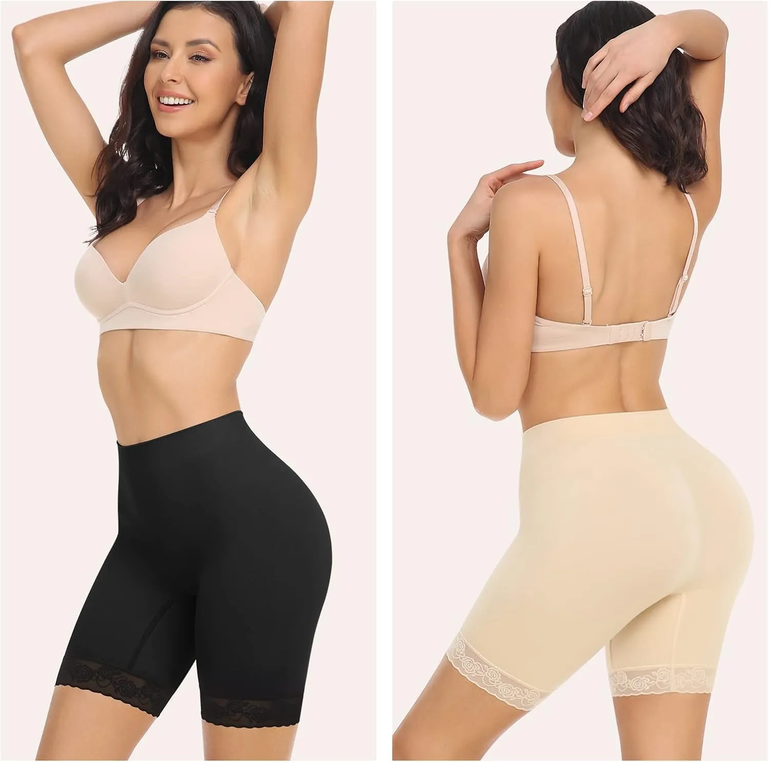 SIMIYA Women's Slip Shorts for Under Dresses, Anti-Chafing Boyshorts Panties Seamless Stretch Lace Underwear