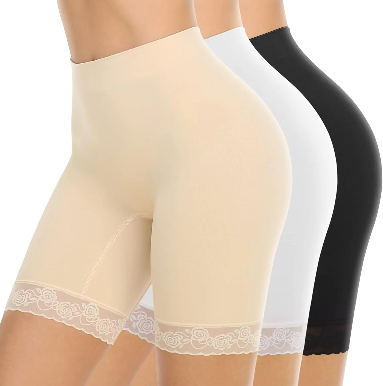 SIMIYA Women's Slip Shorts for Under Dresses, Anti-Chafing Boyshorts Panties Seamless Stretch Lace Underwear