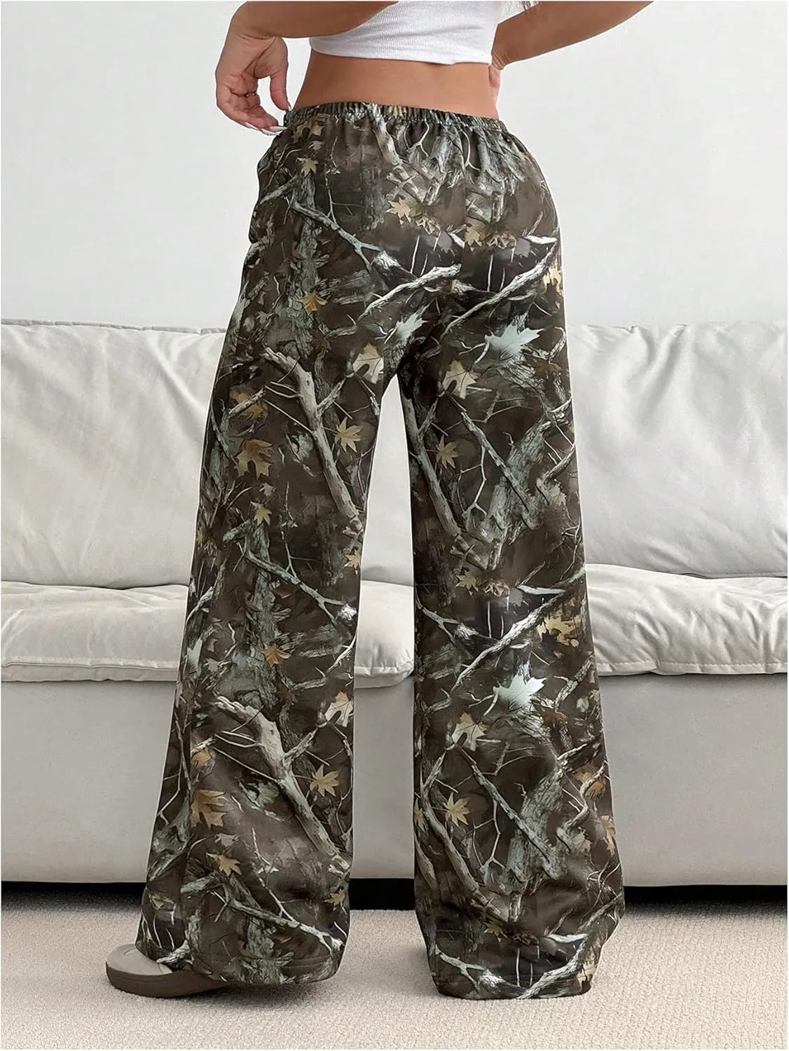 SOLY HUX Women's Camo Sweatpants Y2k Wide Leg Drawstring Baggy Pants with Pockets Streetwear