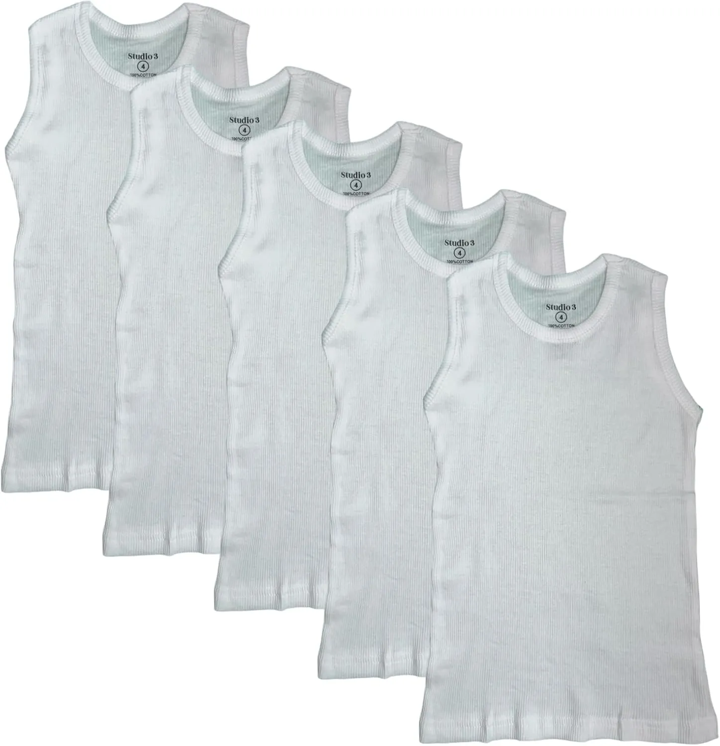 Studio 3 Little/Big Boys Value Pack Rib Knit Tank Tops and Crew Neck Undershirt Everyday Wear Tees