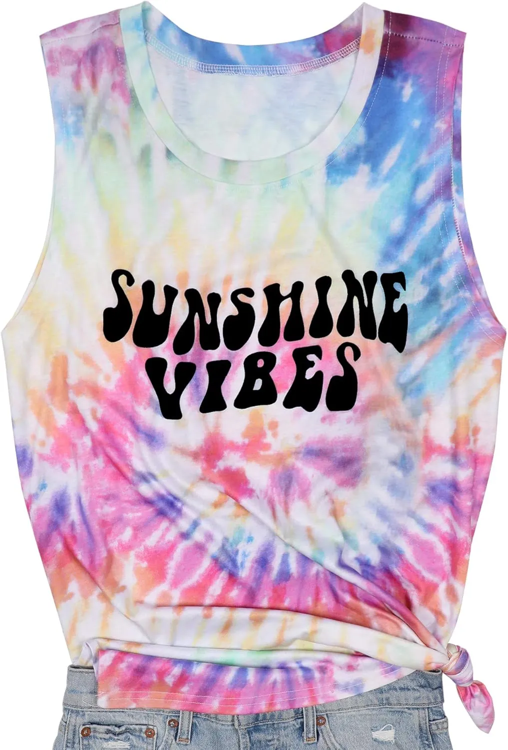 Sunshine Vibes Letter Print Vest T Shirt Women's Summer Sleeveless Graphic Tank Tops Casual Loose Workout Tees