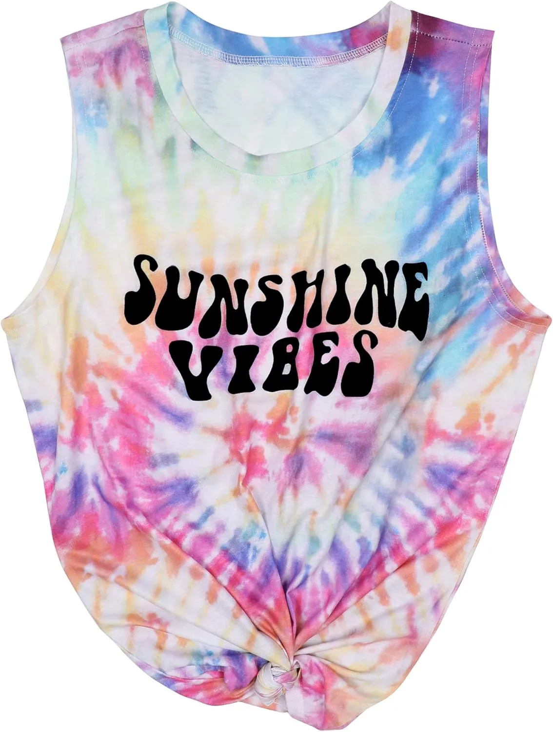 Sunshine Vibes Letter Print Vest T Shirt Women's Summer Sleeveless Graphic Tank Tops Casual Loose Workout Tees